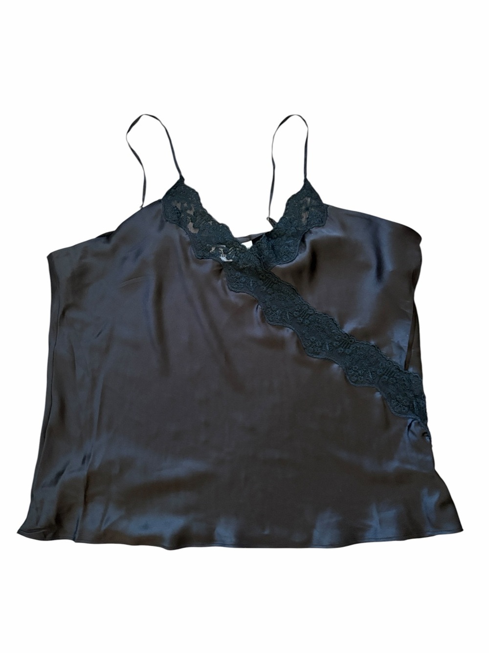 DS Fashion Bug 100% Washable Silk Black Lace Trim Cami Top Size 3X Dark Romantic